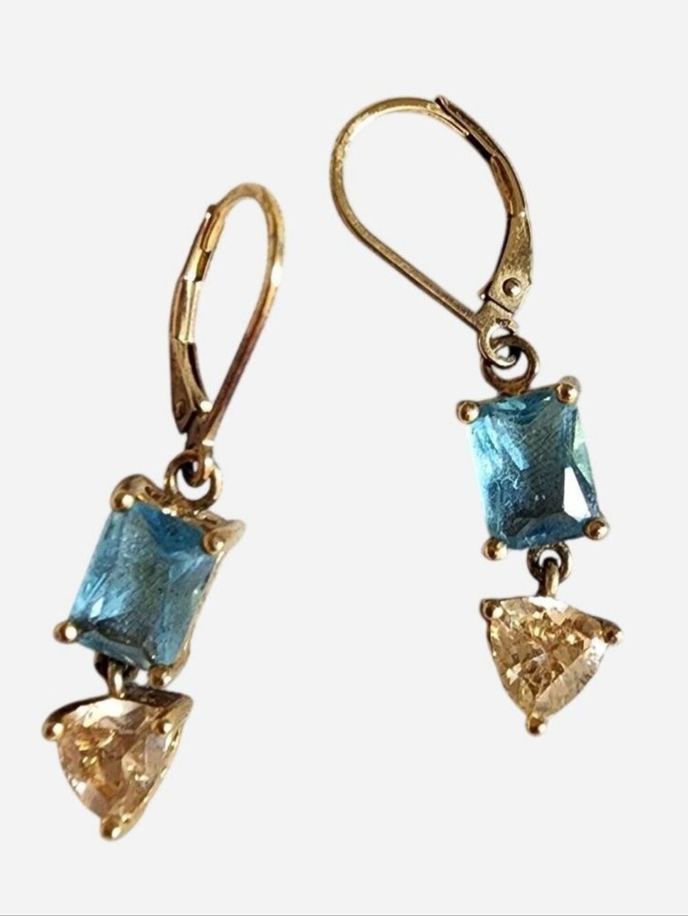 Blue and Gold Gemstone Drop Earrings